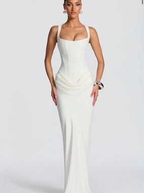 White Draped Maxi Dress with Slim Straps